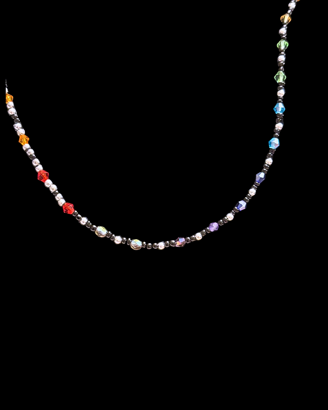 Black to Silver Rainbow Beaded Necklace