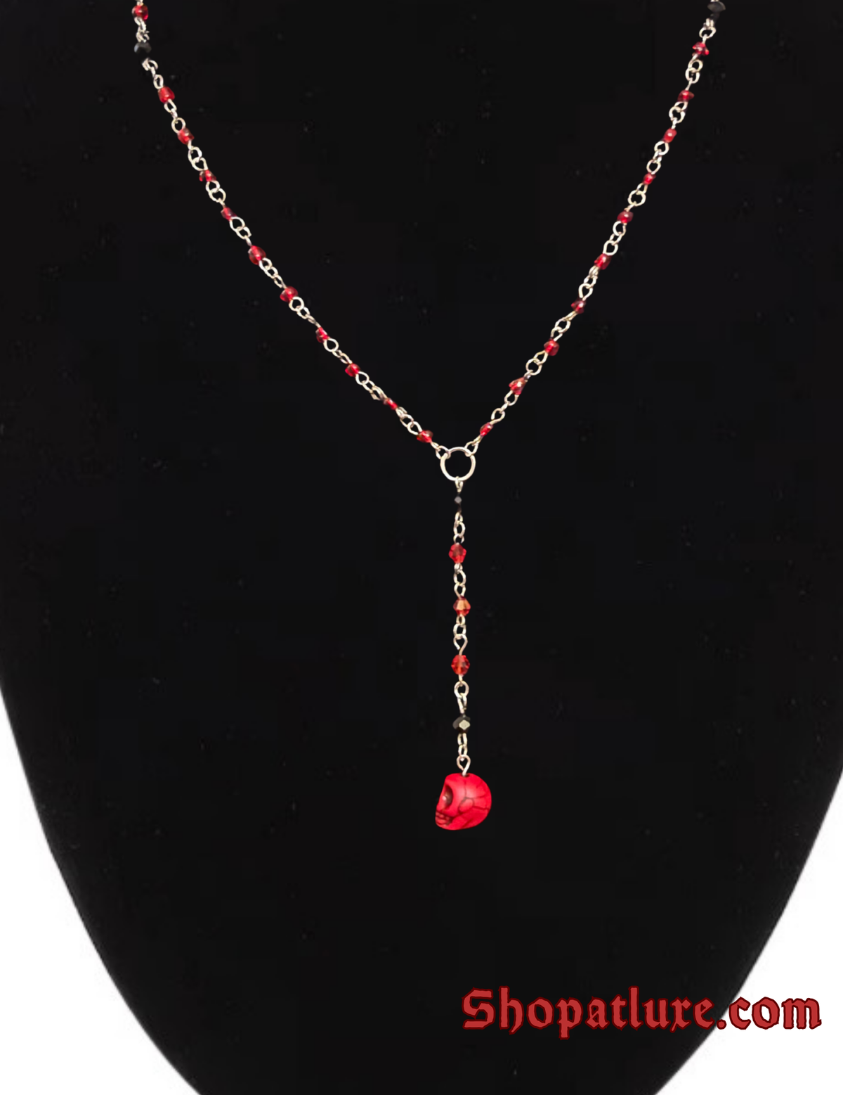 Gothic Red Skull Lariat Necklace