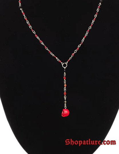 Gothic Red Skull Lariat Necklace