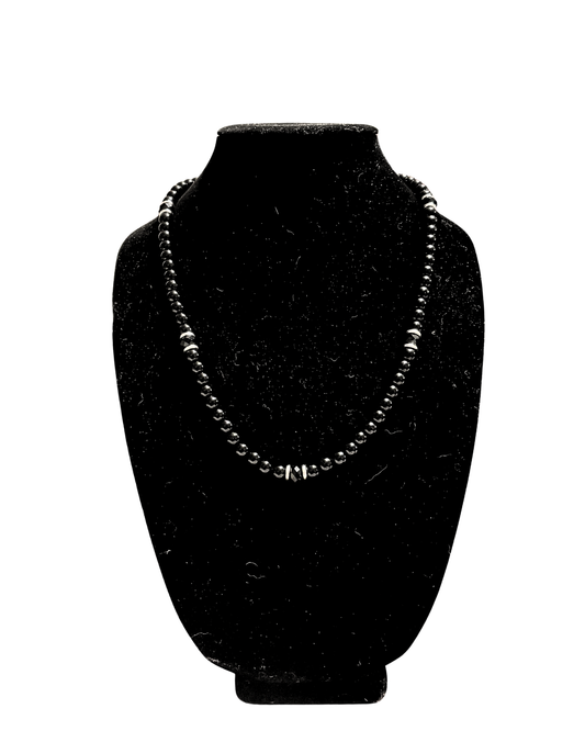 Mens Onyx and Steel Beaded Necklace