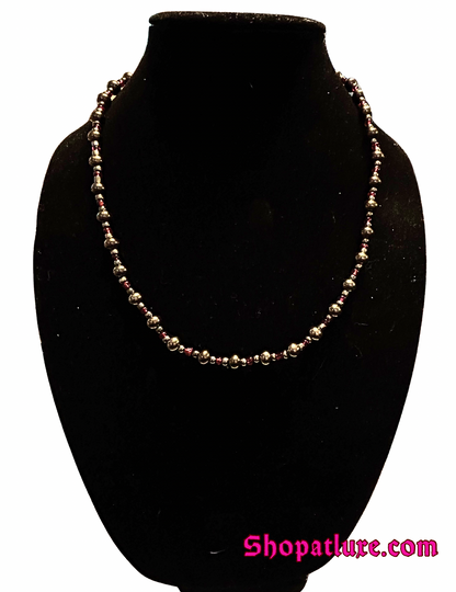 Genuine Hematite Hand Beaded Necklace