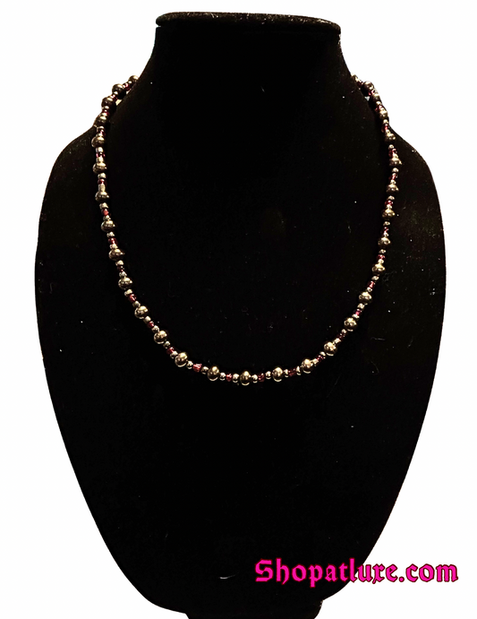 Genuine Hematite Hand Beaded Necklace