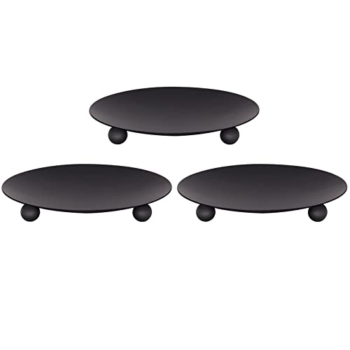 Candle Holder Decorative Iron Plate,Candle Stand for LED & Wax Candles,Spa,Bathroom,Weddings,4.33x0.78inch,Set of 3 (Matte Black)