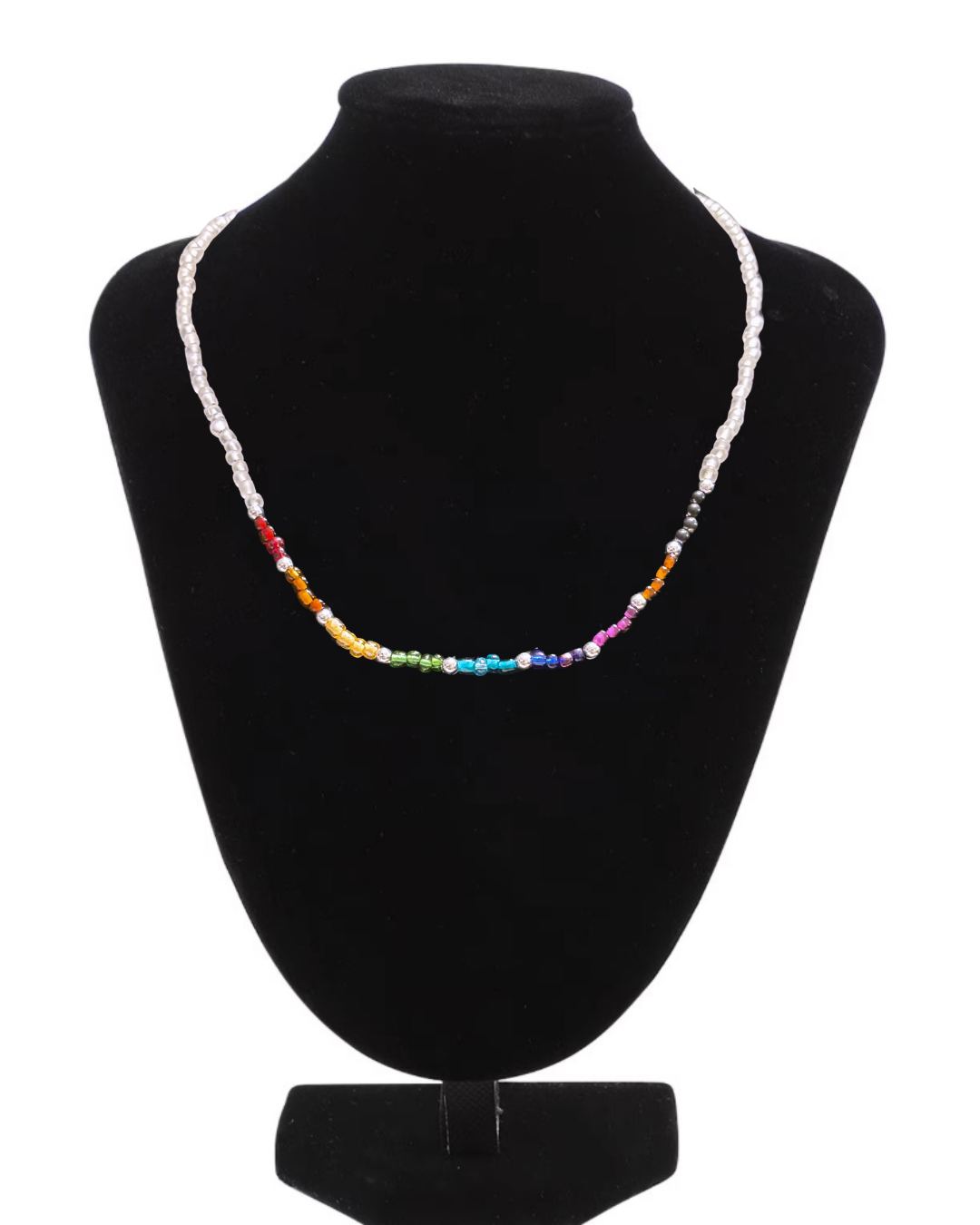 Frosted Glass Rainbow Beaded Necklace