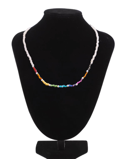 Frosted Glass Rainbow Beaded Necklace