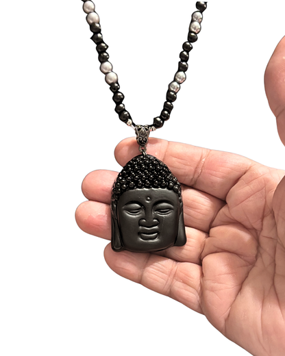 Genuine Onyx Buddha Prayer Bead Necklace