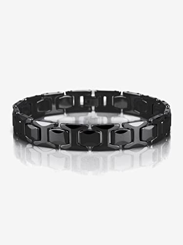 URBAN JEWELRY Stunning Solid Tungsten Link Bracelet for Men Polished Link, Puzzle, Ceramic Style (Silver, Black, 18K Gold Plated Option)