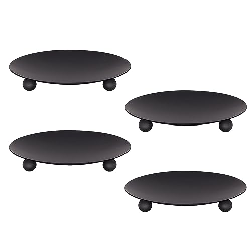 Candle Holder Decorative Iron Plate,Candle Stand for LED & Wax Candles,Spa,Bathroom,Weddings,4.33x0.78inch,Set of 3 (Matte Black)