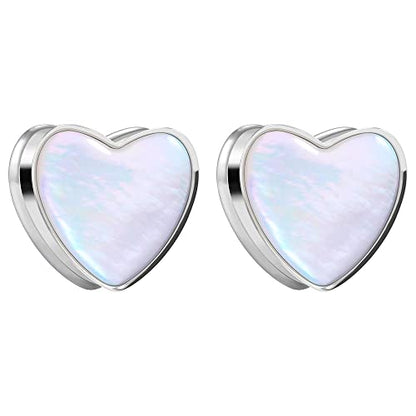 2PCS 8mm-25mm Pearl Shell Ear Gauges Saddle Tunnels 316L Stainless Steel Teardrop Heart Shape Double Flared Plugs Expander Stretcher Piercing