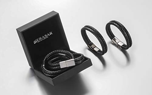 SERASAR Premium Leather Bracelet Men | Stainless Steel Magnetic Clasp | Three Colors | Jewelry Box Included