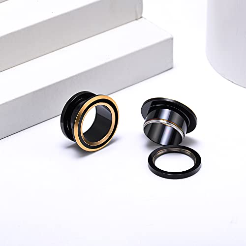 2PCS 316L Stainless Steel Two-color Screw Tunnel Ear Plug Expander Stretcher Gauge 0G-1"