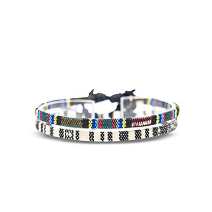 Surfer Beach Bracelet Set Men & Women - Braided Boho Summer Bracelets - Handmade Festival Jewelry - 100% Waterproof & Adjustable - Friendship Gift - Ethnic Hippie Style (Black & White)