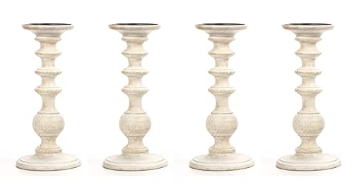 Hosley White Wooden Pillar Candle Holder Country Style 7 Inch High Ideal Gift for Wedding Party Special Occasion or as a Candle Holder W1