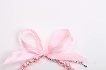 Dog Cat Pearls Necklace Collar with Bling Accessories and Ribbon Bow Pet Puppy Jewelry for Female Dogs Cats Small Medium (XL, Pink)