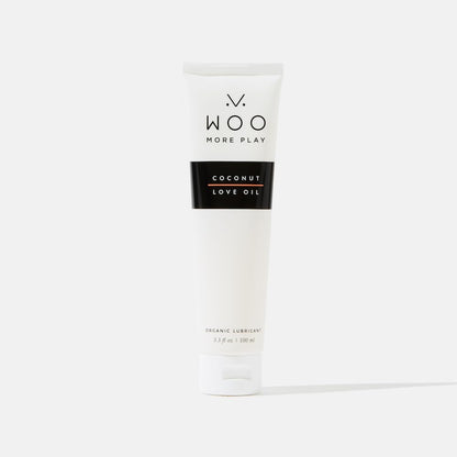 Woo More Play Coconut Love Oil | Organic Coconut Oil Personal Lubricant for Men and Women | Natural and Clean Ingredients | Doubles as Massage Oil | Relaxing Scent | 3.3 fl Oz