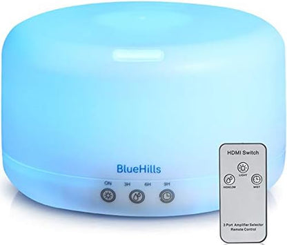 BlueHills Premium 2000 ML XL Essential Oil Diffuser Aromatherapy Humidifier for Large Room Home 40 Hour Run Huge Coverage Area 2 Liter Extra Large Capacity Diffuser Dark Wood Grain (E003)