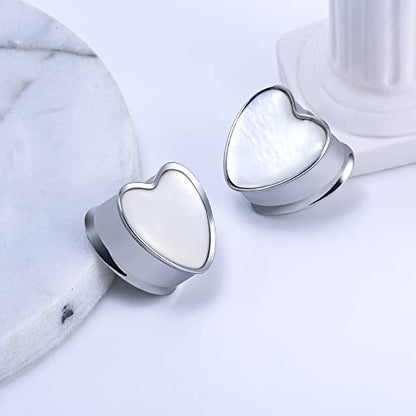 2PCS 8mm-25mm Pearl Shell Ear Gauges Saddle Tunnels 316L Stainless Steel Teardrop Heart Shape Double Flared Plugs Expander Stretcher Piercing
