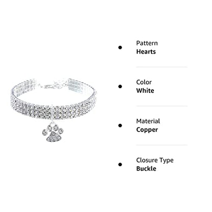 Pet Collar with Diamonds, Adjustable Crystal Diamond Elastic Heart Claw Pendant Wedding cat and Dog Small pet Necklace Jewelry