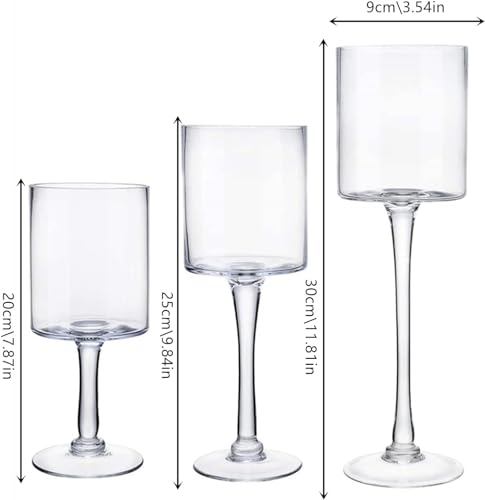 Glass Candleholders Tea Light Candle Holders Clear Wedding Weddings Hurricane Tall Elegant Ideal for Dining Party Home Decor Parties Table Settings Gifts Different Sizes (1 Set Small Clear)