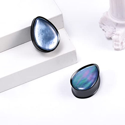 2PCS 8mm-25mm Pearl Shell Ear Gauges Saddle Tunnels 316L Stainless Steel Teardrop Heart Shape Double Flared Plugs Expander Stretcher Piercing