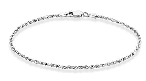 Miabella Solid 925 Sterling Silver Italian 2mm, 3mm Diamond-Cut Braided Rope Chain Bracelet for Women Men, Made in Italy