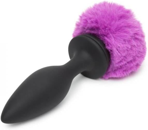 Happy Rabbit Rechargeable Vibrating Butt Plug with Interchangeable Gem and Purple Puff Large