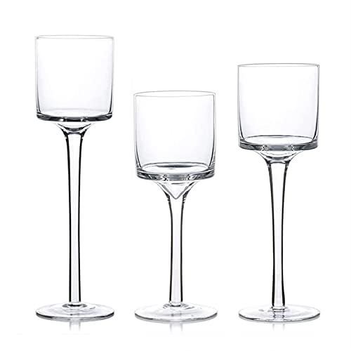 Glass Candleholders Tea Light Candle Holders Clear Wedding Weddings Hurricane Tall Elegant Ideal for Dining Party Home Decor Parties Table Settings Gifts Different Sizes (1 Set Small Clear)