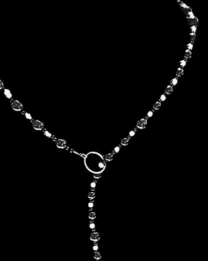 Genuine Onyx Lariat Necklace, Beaded Rosary Style