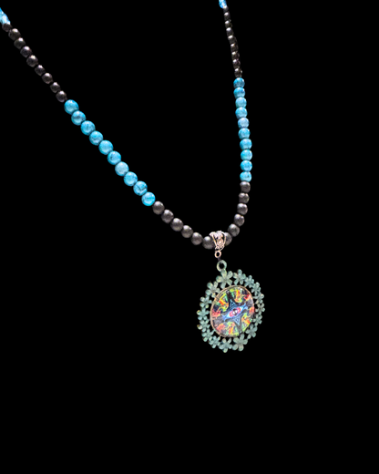 Eye Of Horus Turquoise and Onyx Beaded Choker Necklace