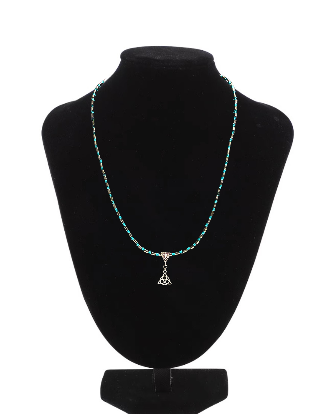 Hematite Triquetra Irish Celtic Knot Necklace