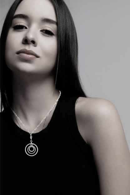 Surgical Steel Multi Ring Pendant Necklace