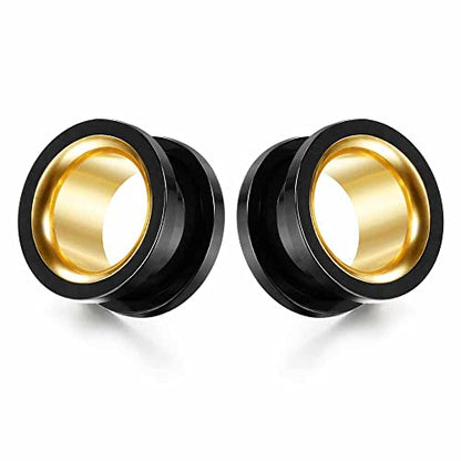 2PCS Stainless Steel Screw Ear Gauges Tunnels Hollow Double Flare Black Gold For Man For Woman Body Piercing Jewelry 6mm-30mm Stretcher