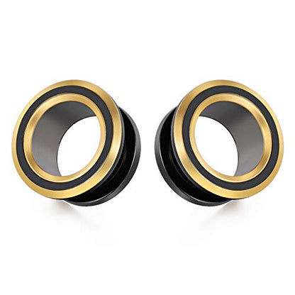 2PCS 316L Stainless Steel Two-color Screw Tunnel Ear Plug Expander Stretcher Gauge 0G-1"