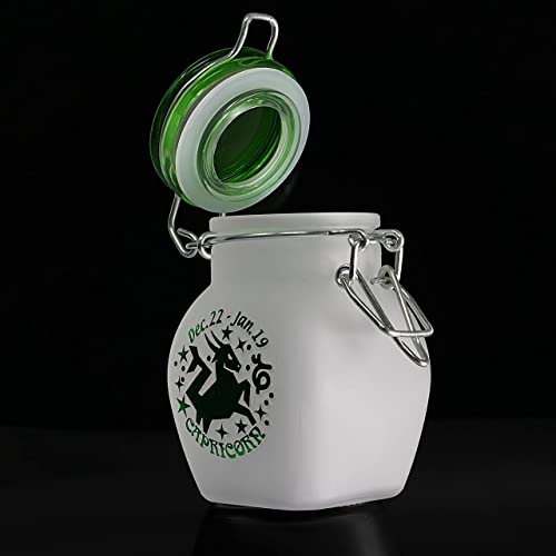 Zodiac Sign Quarter Oz (125ml) Smell Proof Airtight Glass Storage Jar, 3.25'' (Capricorn Astrology Sign)