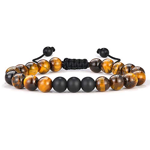 M MOOHAM Natural Stone Bracelets for Men - 8mm Tiger Eye | Matte Agate | Lava Rock Bracelets for Men Teen Boys Gifts Fathers Day Anniversary Birthday Gifts for Him