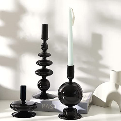 Candlestick Holders, Glass Candle Holders for Table Centerpiece, Taper Candle Stand Modern Style Black Candle Holder for Wedding Decor and Dinner Party (Color : Black)