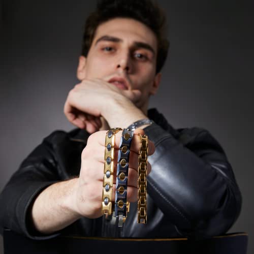 URBAN JEWELRY Stunning Solid Tungsten Link Bracelet for Men Polished Link, Puzzle, Ceramic Style (Silver, Black, 18K Gold Plated Option)