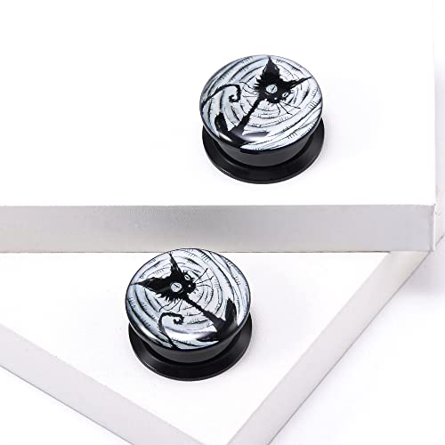 1 Pair Acrylic Solid Screw On Ear Plugs Tunnels Resin Allergy Free Stretcher Egyptian Cat Goddess Egypt Mythology Color Drawing For Women Men Body Piercing Jewelry