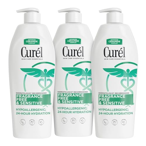 Curel Fragrance Free Comforting Body Lotion, Unscented Dry Skin Moisturizer for Sensitive Skin, with Advanced Ceramide Complex, Repairs Moisture Barrier, 20 oz