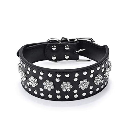 Rhinestones Dog Collars Flower Pattern Rhinestone Studded Leather Sparkly Crystal Diamonds Dazzling Elegant Fancy PU Leather Dog Collar for Medium & Large Dogs (M:17-20 inch, Purple)