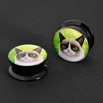 1 Pair Acrylic Solid Screw On Ear Plugs Tunnels Resin Allergy Free Stretcher Egyptian Cat Goddess Egypt Mythology Color Drawing For Women Men Body Piercing Jewelry
