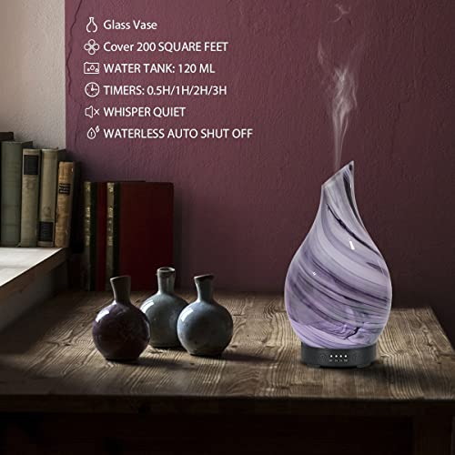Essential Oil Diffuser 120ml Ultrasonic Aromatherapy Diffuser with Handmade Glass BPA Free, Auto Shut-Off 4 Timer Setting 7 Colors Changed LED for Home Yoga Office (Cobblestone)