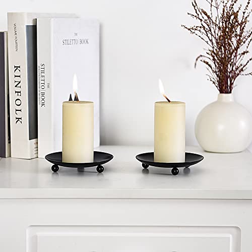 Candle Holder Decorative Iron Plate,Candle Stand for LED & Wax Candles,Spa,Bathroom,Weddings,4.33x0.78inch,Set of 3 (Matte Black)