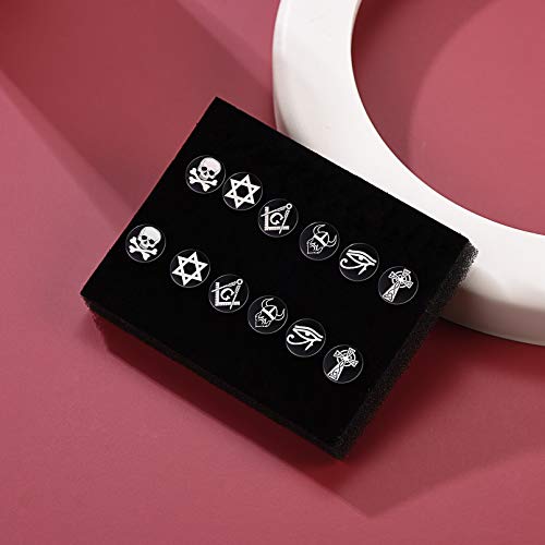 FaithHeart Cool Earrings Set Viking Runes Stuff/Eye of Horus/Cross Black Studs/Hoops Earrings for Men Women with Delicate Packaging