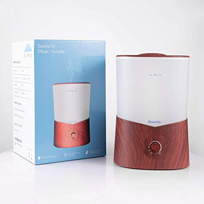 BlueHills Premium 2000 ML XL Essential Oil Diffuser Aromatherapy Humidifier for Large Room Home 40 Hour Run Huge Coverage Area 2 Liter Extra Large Capacity Diffuser Dark Wood Grain (E003)