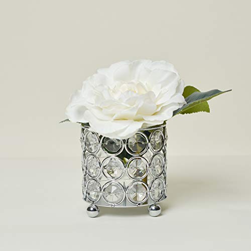 Elegant Designs HG1000-CHR Elipse Mini Crystal Decorative Flower Vase, Candle Holder, Wedding Centerpiece, 3.25 Inch, Chrome