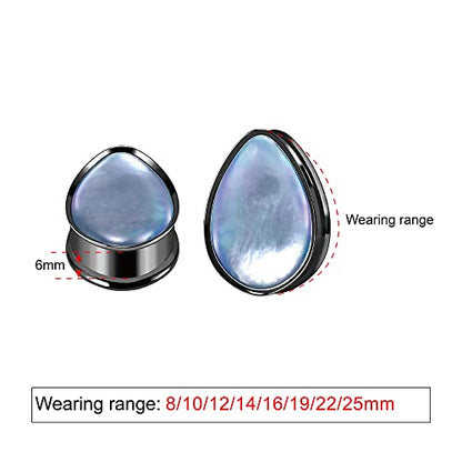 2PCS 8mm-25mm Pearl Shell Ear Gauges Saddle Tunnels 316L Stainless Steel Teardrop Heart Shape Double Flared Plugs Expander Stretcher Piercing