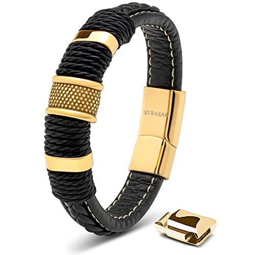 SERASAR Premium Leather Bracelet Men | Stainless Steel Magnetic Clasp | Three Colors | Jewelry Box Included