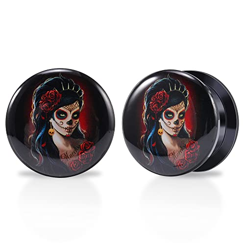 1 Pair Acrylic Solid Screw On Ear Plugs Tunnels Santa Muerte Death Goodness Resin Allergy Free Stretcher For Women Men Body Piercing Jewelry