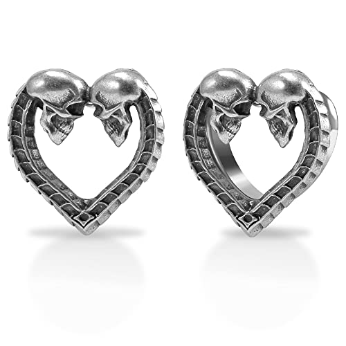 1 Pair Stainless Steel Ear Gauges Tunnels Heart shaped Skull Lovers Antique Silver 0g-1 Inch Single Flare For Men For Women